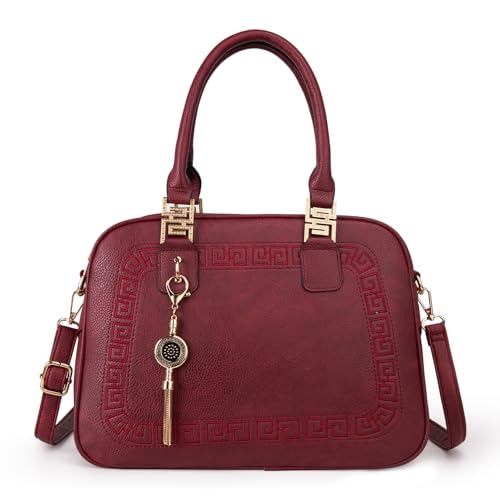 Montana West Satchel Bags for Women Tassel Top Handle Handbags Barrel Purses with Crossbody Strap Burgundy Red MWC-041BDY