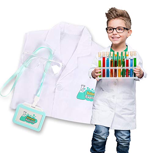 Giaford Lab Coat for Kids Scientist Costume with Goggle and Personalized ID Card for Science Projects and Experiments, 5-8 Years