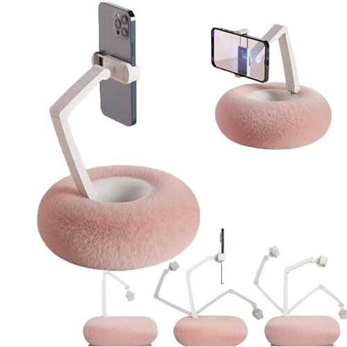 Generic Fuzzy Bowl with Kindle Holder, Kindle Holder-Kindle Pillow Stand, Phone Stand with Fuzzy Pillow 360°Adjustable Phone Holder for Bed with Snack Bowl (Pink)