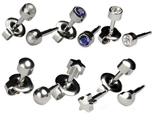 Ear Piercing Earrings Silver 6 Pairs of 4mm 16ga Thick Post Stainless Steel Studex Studs Hypoallergenic