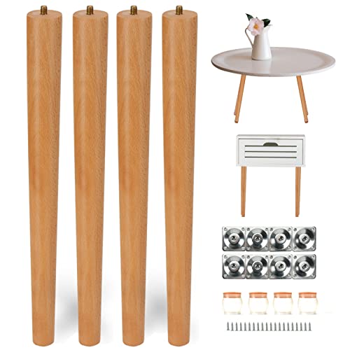 OLBRUS 16' Wood Table Legs,Solid Furniture Legs Set of 4,Home DIY Projects for Coffee Table，Nightstand,Desk, etc with 4Pcs Silicone Table Chair Leg Floor Protectors (16 Inch, Wood)