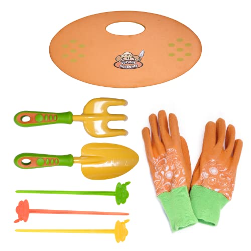 Curious Gardener 8-Piece Garden Set for Kids, Tools for Indoor and Outdoor Planting, Includes Trower, Hand Rake, Kneeling Pad, and More