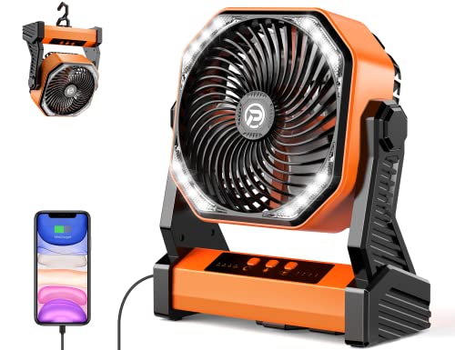 AddAcc 20000mAh Battery Operated Fan, Portable Rechargeable Desk/Camping Fan with Light and Hook, 270° Pivot 4 Speeds Battery Powered Outdoor Fan for Tent Car Trip Sleep Hurricane Power Outages…
