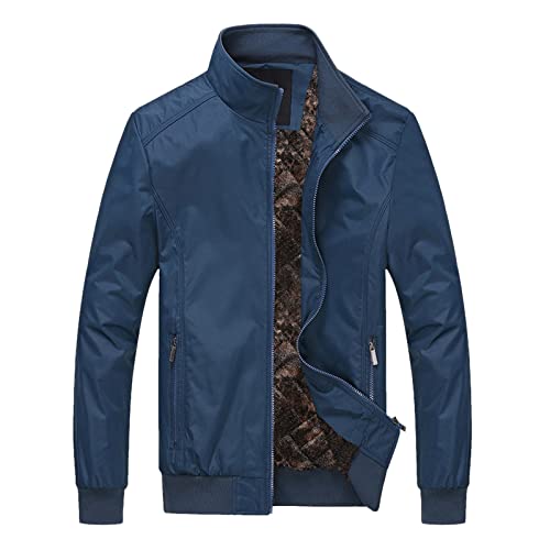 Men's Winter Sports Jacket Outdoor Zipper Cardigan Stand Collar Coats Long Sleeve Warm Jacket With Pockets Cockfighting Jacket (Blue, XL)