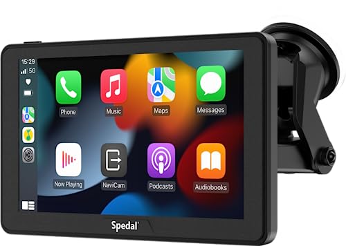 2023 Newest Portable Car Stereo with Wireless CarPlay and Android Auto, Spedal CL786 Apple CarPlay Dash Mount Car Screen, 7' IPS Touchscreen, Mirror Link/Bluetooth/Navigation/Voice Control