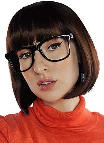 ALLAURA Brown Bob Wig Velma Wig and Glasses - Velma for Adult Women Velma Cosplay Flapper Wig With Bangs Dora Wig | Velma Glasses Women | Velma Wig and Accessories | Compatible with Velma Wig