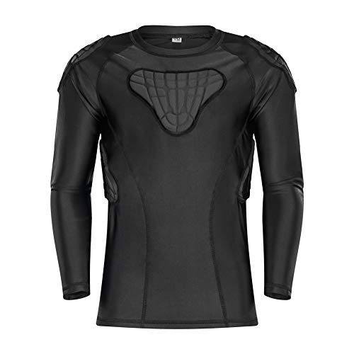 TUOY Youth Boys Padded Compression Shirts Shorts Rib Chest Protector Protective Sports Workout Safety T-Shirts for Football Paintball Baseball (YS(Chest:25-26.5'), Long Sleeve Shirt)