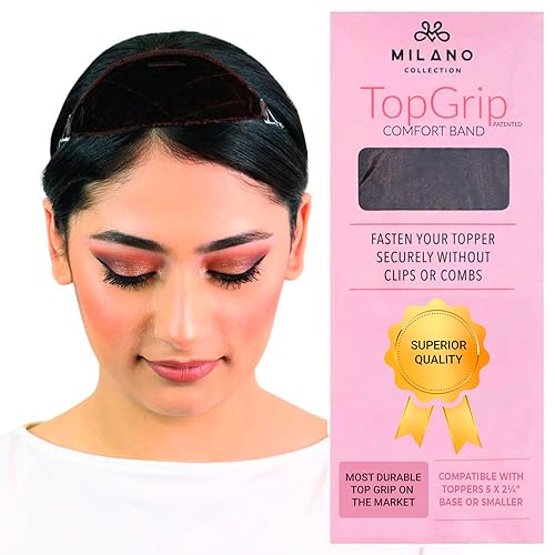 MILANO COLLECTION Top Grip: Glueless Velvet No-Slip Wig Grip Band for Small Toppers & Wiglets. Wig Stay Head Band for Comfort & Security. Wig Grips, Wig Caps, Wig Bands, Lace Headbands. Silk, Lace, Skin Topper, Chocolate Brown