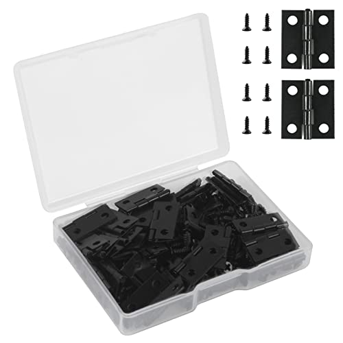 VIPMOON 50Pcs Small Hinges for Wooden Box, Folding Butt Hinges, Miniature Hinges Stainless Steel, Mini Black Hinges with Screws, Jewelry Box Hardware Hinges for DIY Jewelry Box (18 x 15mm)