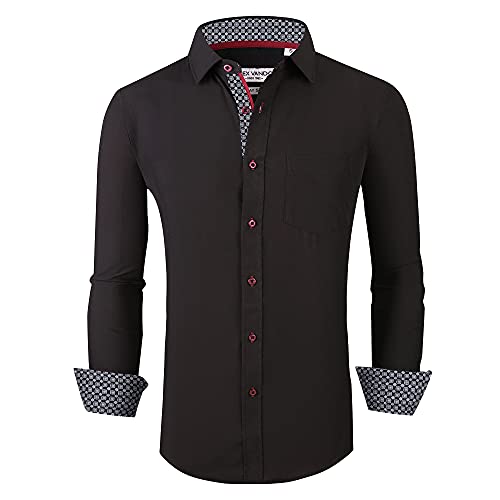Alex Vando Mens Dress Shirt Wrinkle Free Regular Fit 4-Way Stretch Button Down Shirts,Black,L