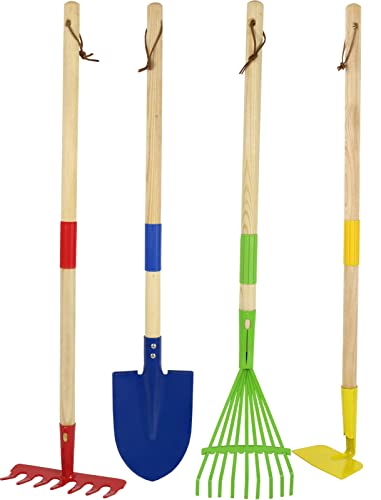 Click N' Play Kids Outdoor Toys Shovel and Rake Set, 4 Piece Kids Gardening Set - Yard and Lawn Tools Set for Leaves - Kids Gardening Tools for Kids and Toddlers Ages 3-8 - Kid Rakes for Leaves