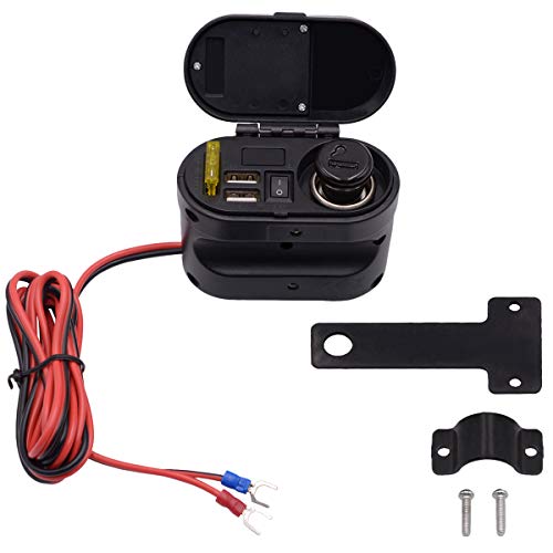 Mintata2019 Motorcycle Dual USB Port Charger Socket 5V 3.1A Cigarette Lighter Waterproof with Voltmeter Time Display for Handle Bar, Mirror Base