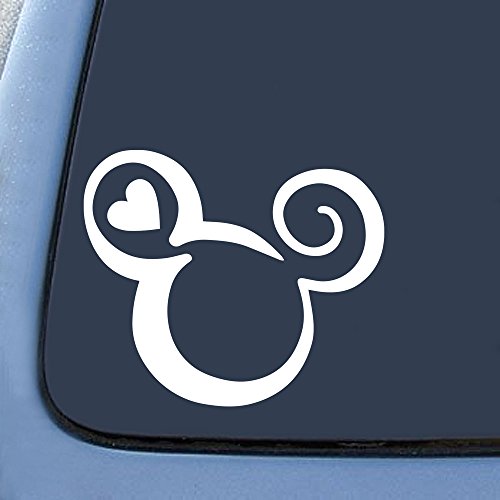 Mouse Head Heart Outline Sticker Decal Notebook Car Laptop 5.5' (White)