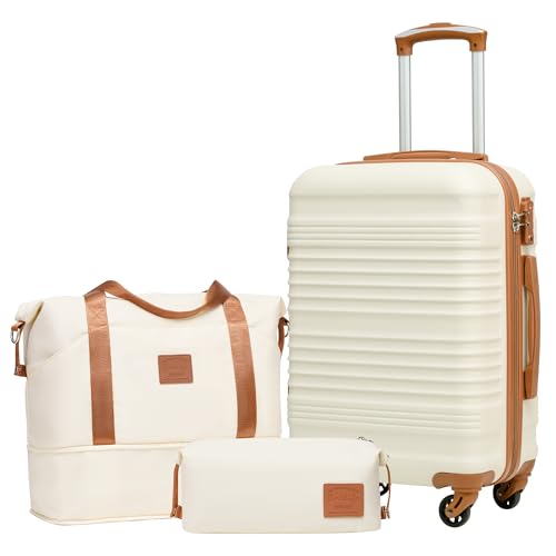 Coolife Luggage Set 3 Piece Luggage Set Carry On Suitcase Hardside Luggage with TSA Lock Spinner Wheels(White, 3 piece set (DB/TB/20))