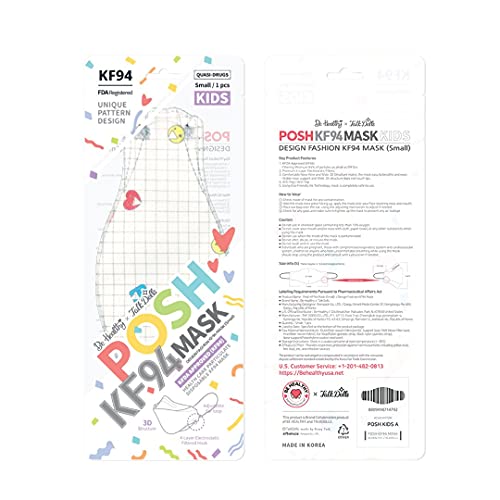 Be Healthy [Pack of 10] Posh KF94 Mask - Creative Kids, White, Red, Yellow, Blue, Small