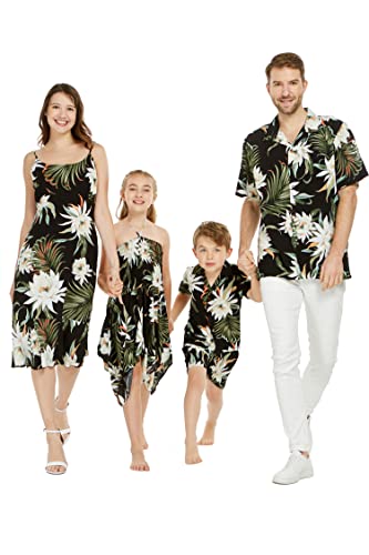 Matchable Family Hawaiian Luau Off-Shoulder Ruffle Top, Wispy Cereus Black, Women, Small