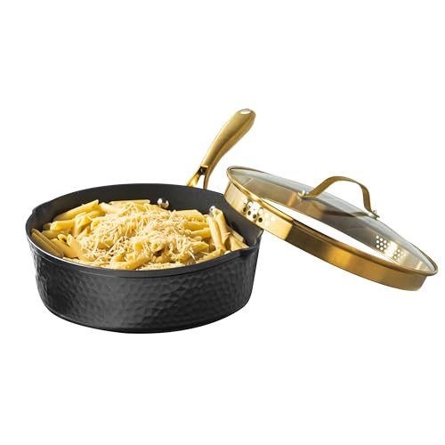 Granitestone 4 Qt Saute Pan with Lid - 12 Inch Non Stick Frying Pans, Cooking Pan, Nonstick Skillet, Induction Pan, 100% PFOA Free Ceramic Pan, Dishwasher Safe, Black