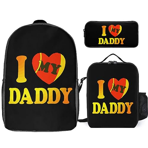 I Love My Daddy Print 17 Inch Laptop Backpack Lunch Bag Pencil Case Lightweight 3 Piece Set for Travel Hiking