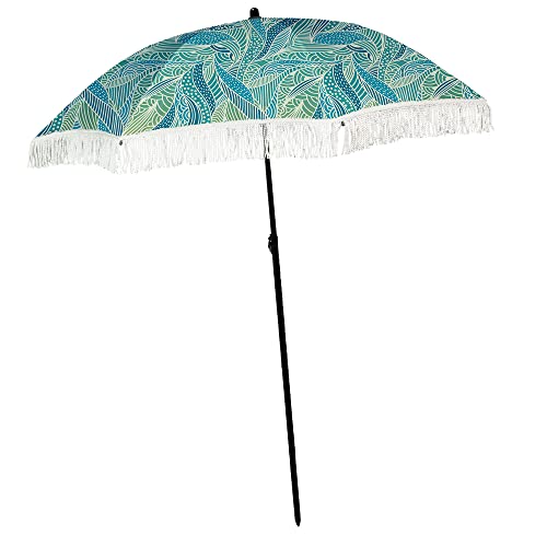 Beach Umbrella for Sand – Best Beach Umbrella Windproof with Sand Anchor Portable Sport Umbrella, Fringe, Denim Beach Umbrella Bag, Features Pointed Bottom & 100% UV Sun Protection – Bahama (Seacove)