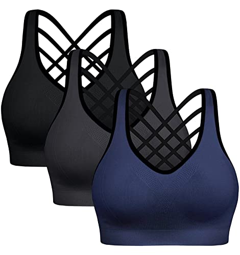 Ewedoos Sports Bras Pack High Impact Women Strappy Padded Gym Bras Workout Bras Yoga Bras