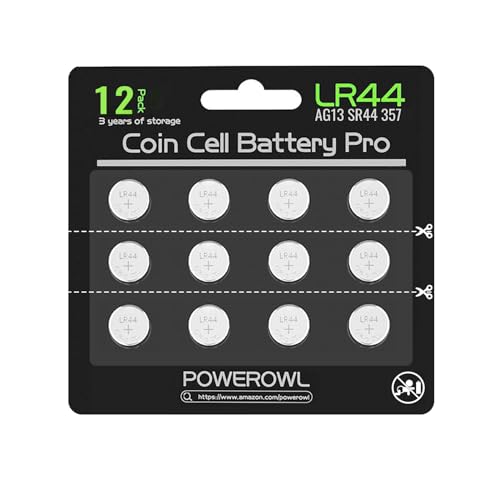 POWEROWL High Capacity L1154F LR44 Batteries 12 Pack, AG13 357 303 SR44 A76 Premium Alkaline Battery 1.5V Button Coin Cell Batteries