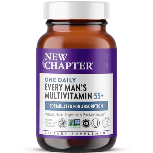 New Chapter Men's Multivitamin 50 Plus for Brain, Heart, Digestive, Prostate & Immune Support with 20+ Nutrients + Astaxanthin - Every Man's One Daily 55+, Gentle on The Stomach - 72 ct