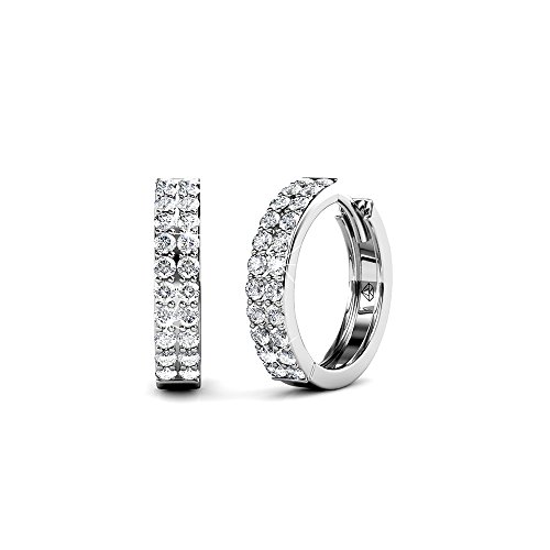 Cate & Chloe Alice Graceful 18k White Gold Plated Hoop Earrings with Crystals, Beautiful Classic Round Cut Diamond Crystal Cluster Silver Fashion Hoops Earring Set - Hypoallergenic
