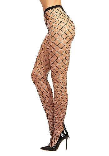 Dreamgirl Women's Standard Sheer Thigh High Pantyhose Hosiery Nylons Stockings with Comfort Lace Top Anti-Slip Silicone Elastic Band One Size Black