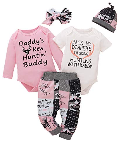 BIRTHDAY SHARK Newborn Girls Outfit Baby Girl Coming Home Outfit Hunting Clothes for Girls (Pink,3-6 Months)