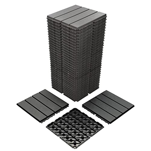 36 sq. ft Plastic Interlocking Deck Tiles, 36 Pack,12'x12' Waterproof Outdoor Flooring All Weather Use, Patio Floor Decking Tiles for Porch Poolside Balcony Backyard, Dark Grey