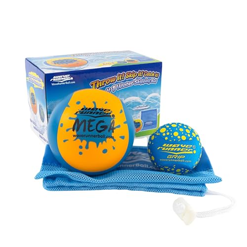 Wave Runner Soft Foam Water Skipping Ball | 2-Pack Bundle | Speed Duo Set Includes Two Bouncing Balls Mega & Grip Ball | Great Summer Toy for Beach Swimming Pool River Lake (WR1200)