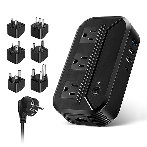 Voltage Converter 2300W International Power Converter Step Down 220V/240V to 110V/120V Travel Adapter w/ 3 USB + 1 Type C+ 3 AC Outlets + 7 Worldwide Plug Adapter for EU/US/AU/IT/UK/India/South Africa