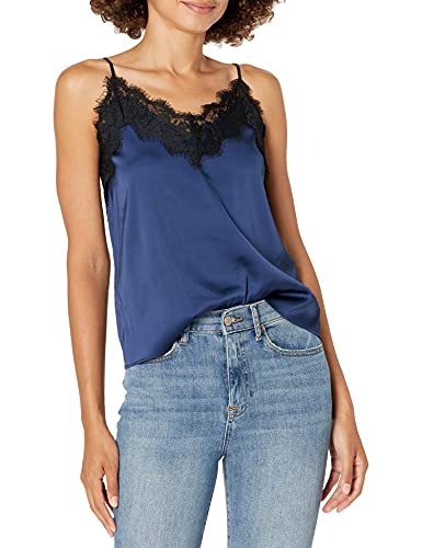 The Drop Women's Natalie V-Neck Lace Trimmed Camisole Tank Top Shirt, -Navy, M