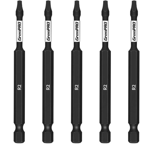 GrenPRO Square #2 Impact Tough Screwdriving Power Bits R2-3.5IN*5pcs,Square Drill Bit Set 2”Long Industrial Strength with Magnetic,1/4' Hex Shank Impact Tough Screws Drive Bits