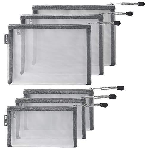 HRX Package Nylon Mesh Cosmetic Bags Zipper Pouches, 6PCS Gray Makeup Pouches Travel Organizer Case for Purse Diaper Bag (A5 x 3pcs, A6 x 3pcs)