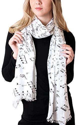 Anika Dali Women's Music Lover Musical Notes Fashion Scarf Shawl (Off-White)