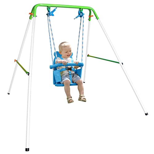 Sportspower My First Toddler Swing - Heavy-Duty Baby Indoor/Outdoor Swing Set with Safety Harness, Blue, 52'L x 55'W x 47'H