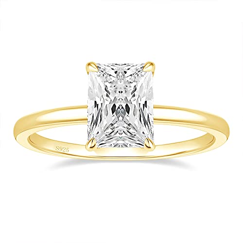 EAMTI 3CT 925 Sterling Silver Gold Engagement Rings Radiant Cut Solitaire Cubic Zirconia CZ Wedding Promise Rings for Her Wedding Bands for Women Size 7