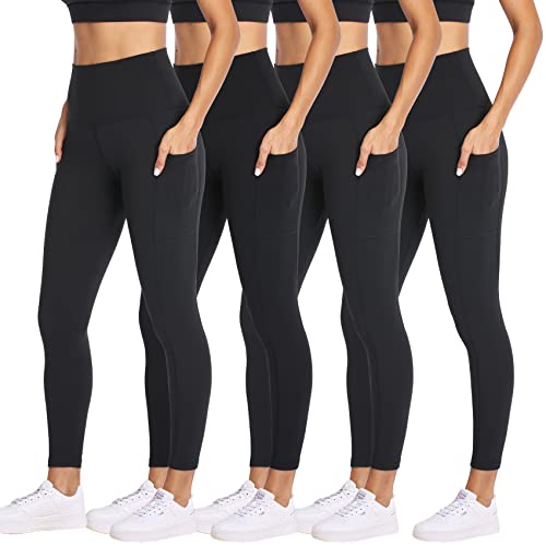 NexiEpoch 4 Pack Leggings for Women with Pockets- High Waisted Tummy Control for Workout Running Yoga Pants Reg & Plus Size