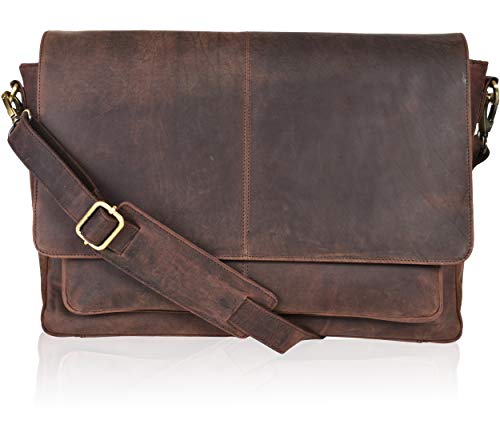 Leather messenger bag for men & women- Laptop briefcase bag for college,office adjustable shoulder strap