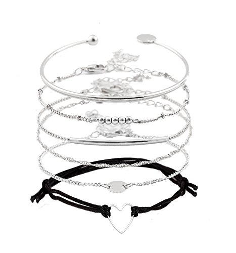 XOCARTIGE Charm Bracelets Set Bohemian Multiple Layered Beaded Bracelet for girls Delicate Chain Bracelet Bangle Cuff (Silver)