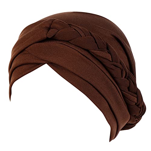 UANGKOU Athletic Headband Women Stretch Turban Hats for Women Beaded Headscarf Twist Knot Beanie Cap Headwear for Women and Girls Hair Turban Coffee