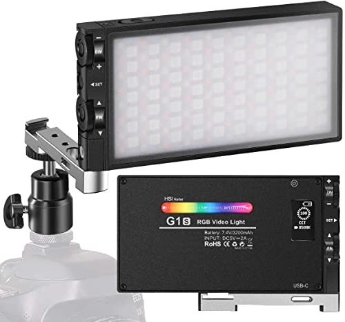 Pixel G1s RGB Video Light, Built-in 12W Rechargeable Battery LED Camera Light 360° Full Color 9 Common Light Effects, CRI≥97 2500-5800K LED Video Light Panel with Aluminum Alloy Body