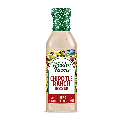 Walden Farms Chipotle Ranch Dressing 12 Oz. Bottle - Fresh & Delicious Salad Topping, 0g Net Carbs Condiment, Kosher Certified - Great on Salads, Burgers, Sandwiches, Tacos, Pizza and Many More