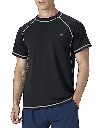 Men's Swim Shirts Rash Guard Short Sleeve UPF 50+ UV Sun Protection SPF Shirt Quick Dry Swimming Fishing Water Beach T Shirts (Black,5XL)