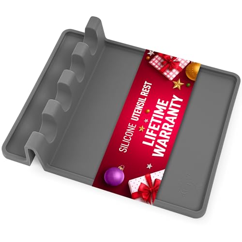 Zulay Kitchen Extra Large Silicone Utensil Rest with Drip Pad for Multiple Utensils - BPA-Free Heat-Resistant Spoon Rest & Spoon Holder for Stove Top - Kitchen Utensil Holder for Spoon - Gray