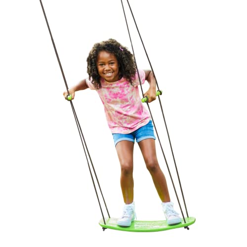 Swurfer Kick Stand Up Surfing Tree Swing Outdoor Swings for Kids Up to 150 Lbs - Hang from Up to 10 Feet High - Includes 24' SwingBoard, UV Resistant Rope, & Handles, Green
