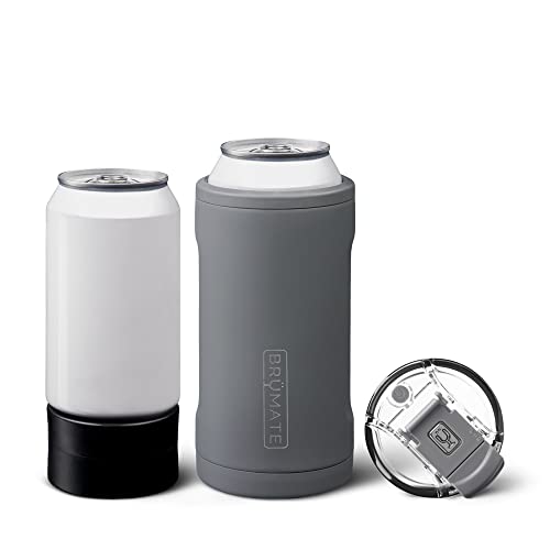 BrüMate Hopsulator Trio 3-in-1 Insulated Can Cooler for 12oz / 16oz Cans + 100% Leak Proof Tumbler with Lid | Can Coozie Insulated for Beer, Soda, and Energy Drinks (Matte Gray)