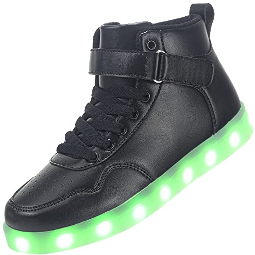 APTESOL Kids LED Light Up Shoes High Top Cool USB Rechargeable Flashing Sneakers for Halloween Xmas Birthday Gift School Party Dancing Unisex Child Boys Girls Footwear (Black, 2 Little Kid)