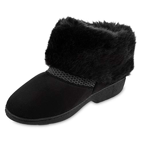 isotoner Women's Recycled Microsuede Mallory Boot Slipper, with Memory Foam, Black, 9.5-10